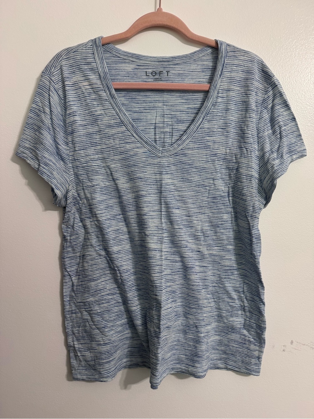 LOFT Blue Striped V-Neck Short Sleeve Tee